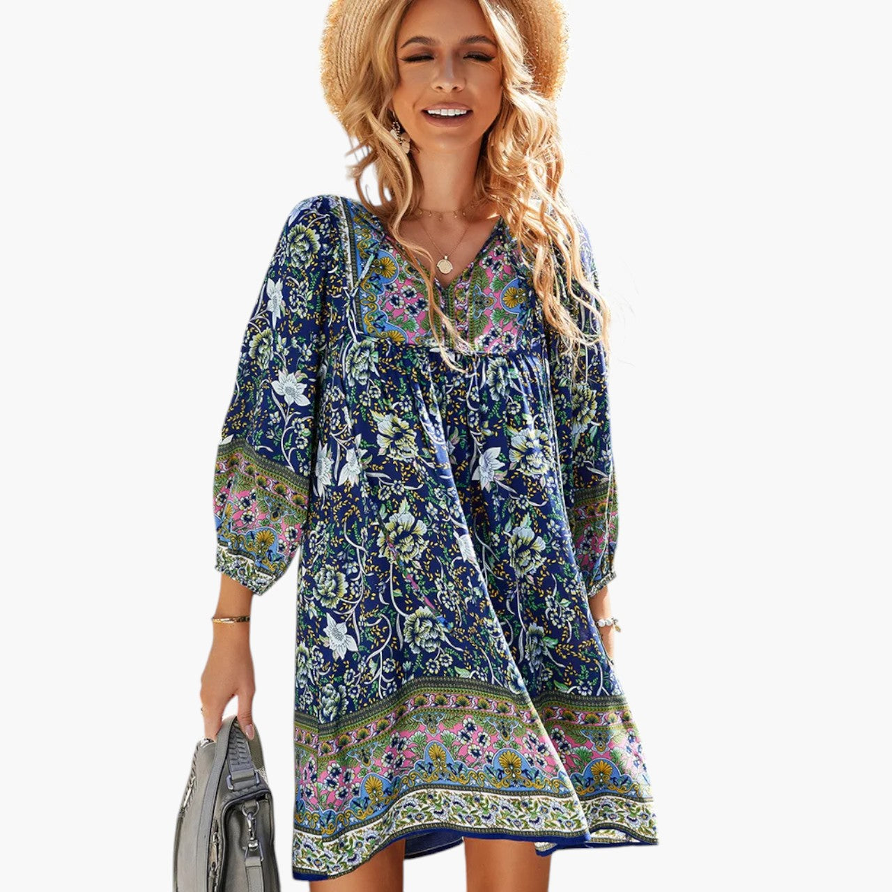 Lily™ – Sweet Print V-Neck Mini Dress